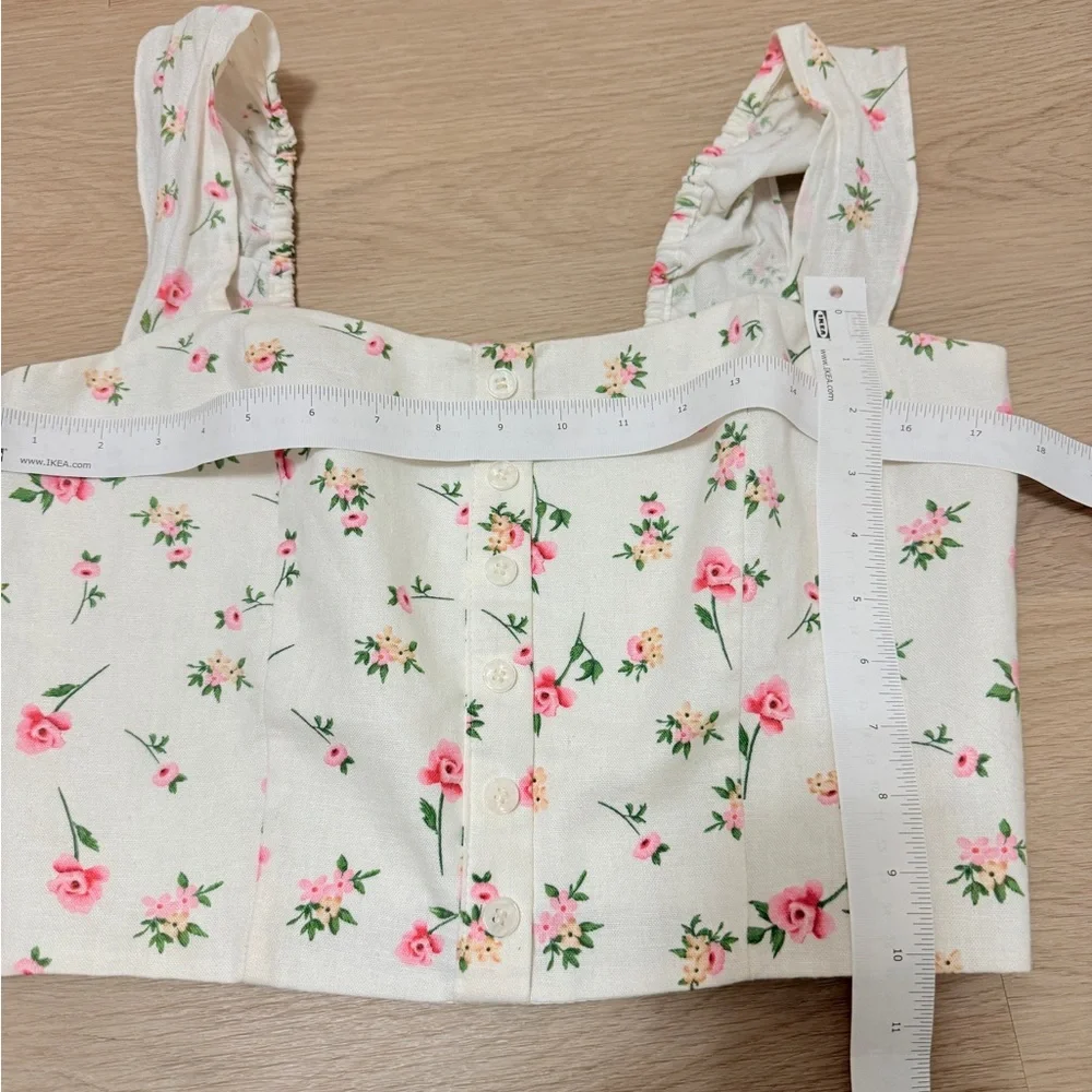 Joie Linen Floral Crop Top NWOT Smocked Pink Roses Cottagecore M